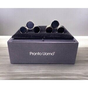 Men's Pronto Uomo Cufflink & Stud Set - Black/Silver - Men’s Warehouse M24298801